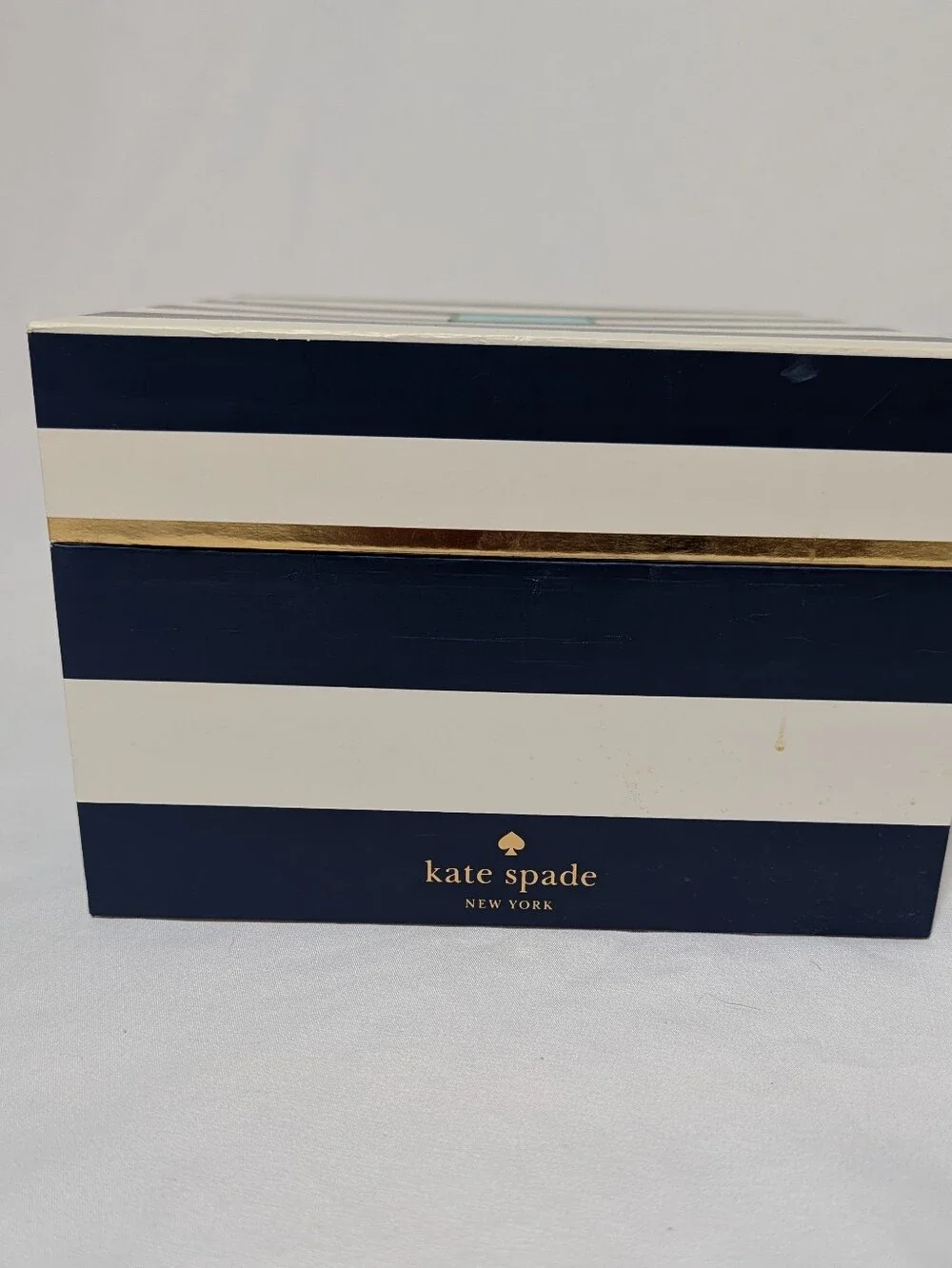 Kate Spade New York Navy Stripe Nesting Storage Box Gold Accent